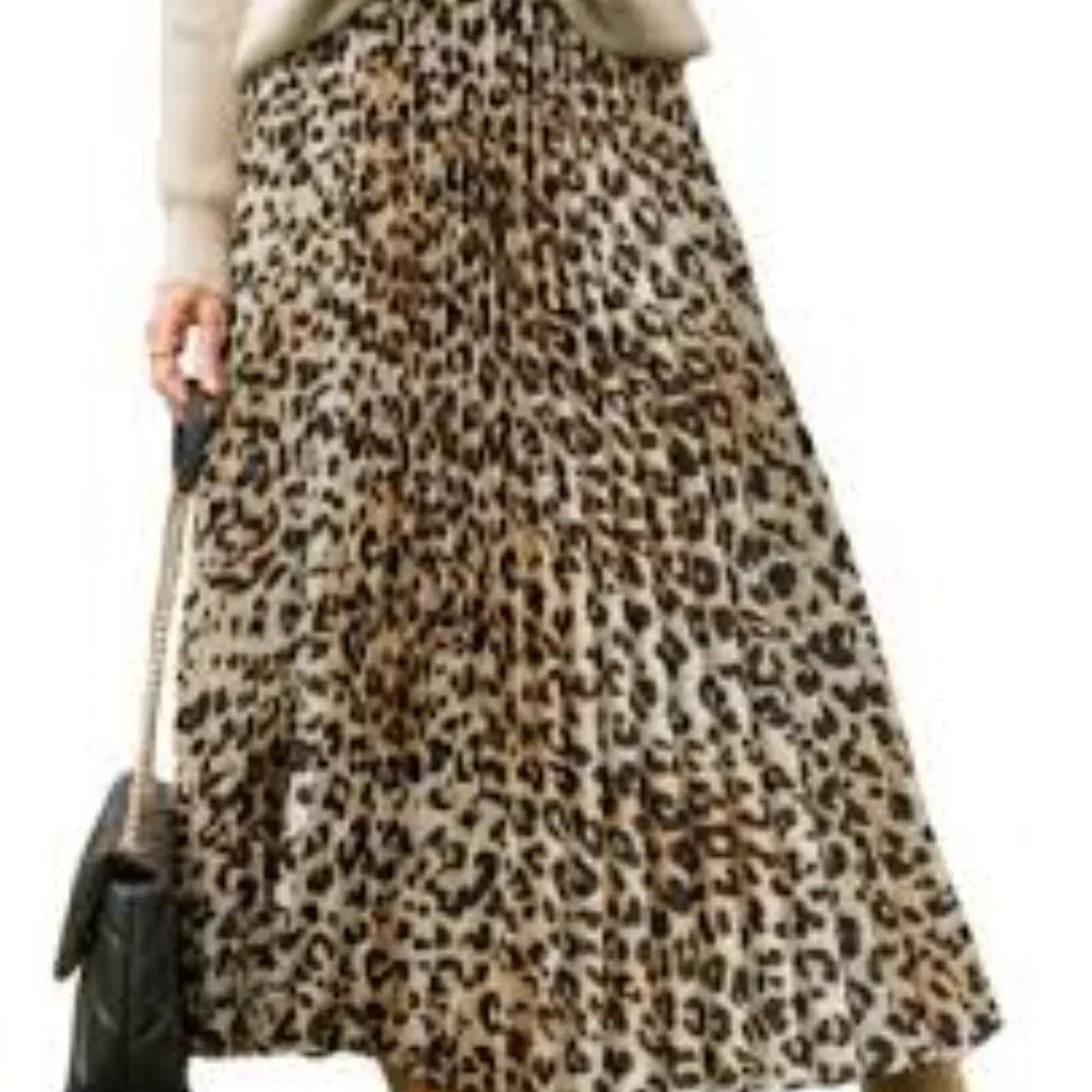 CUPSHE BROWN TAN LEOPARD PLEATED MIDI SKIRT SIZE SMALL NWT - Picture 3 of 4